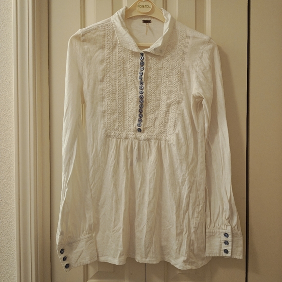 Free People White Boho Snap Up Tunic Top - Picture 2 of 15